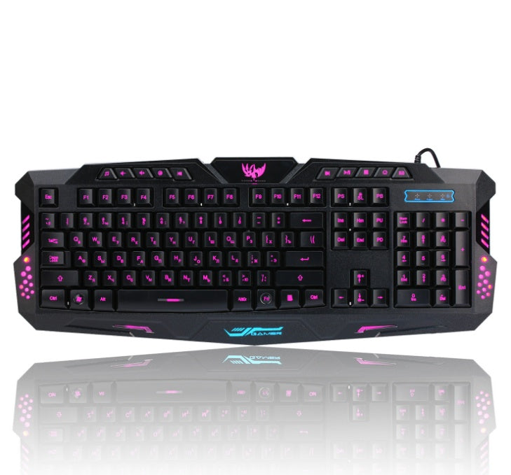 J10 tricolor backlight wired gaming keyboard set colorful luminous gaming mouse keyboard Russian keyboard