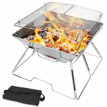 Outdoor Camping Stove Stainless Steel Folding BBQ Grill Outdoor Firewood Stove Camping Burning Fire Table Barbecue Grill Stove Gizmokings Warehouse