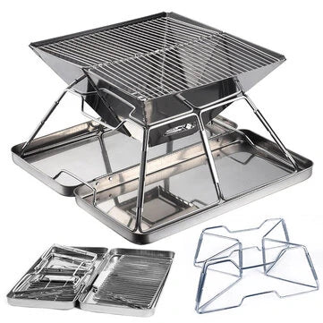 Outdoor Camping Stove Stainless Steel Folding BBQ Grill Outdoor Firewood Stove Camping Burning Fire Table Barbecue Grill Stove Gizmokings Warehouse