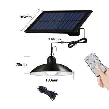 Solar Pendant Light Outdoor Waterproof LED Lamp Double-head Chandelier Decorations with Remote Control for Indoor Shed Barn Room Gizmokings Warehouse