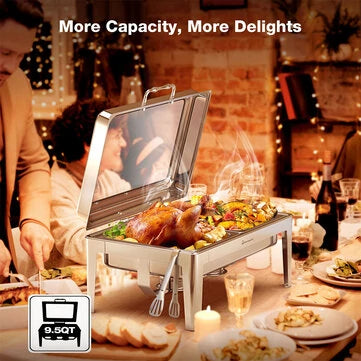 9.5QT Rectangular Chafing Dish Buffet Set with Hydraulic PivotLid, Stainless Steel Catering Server Food Warmer with 2-Tray Noiseless for Party, Wedding, RestaurantView original product >