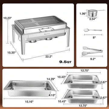 9.5QT Rectangular Chafing Dish Buffet Set with Hydraulic PivotLid, Stainless Steel Catering Server Food Warmer with 2-Tray Noiseless for Party, Wedding, RestaurantView original product >