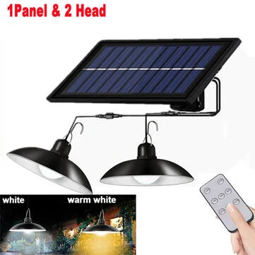 Solar Pendant Light Outdoor Waterproof LED Lamp Double-head Chandelier Decorations with Remote Control for Indoor Shed Barn Room Gizmokings Warehouse